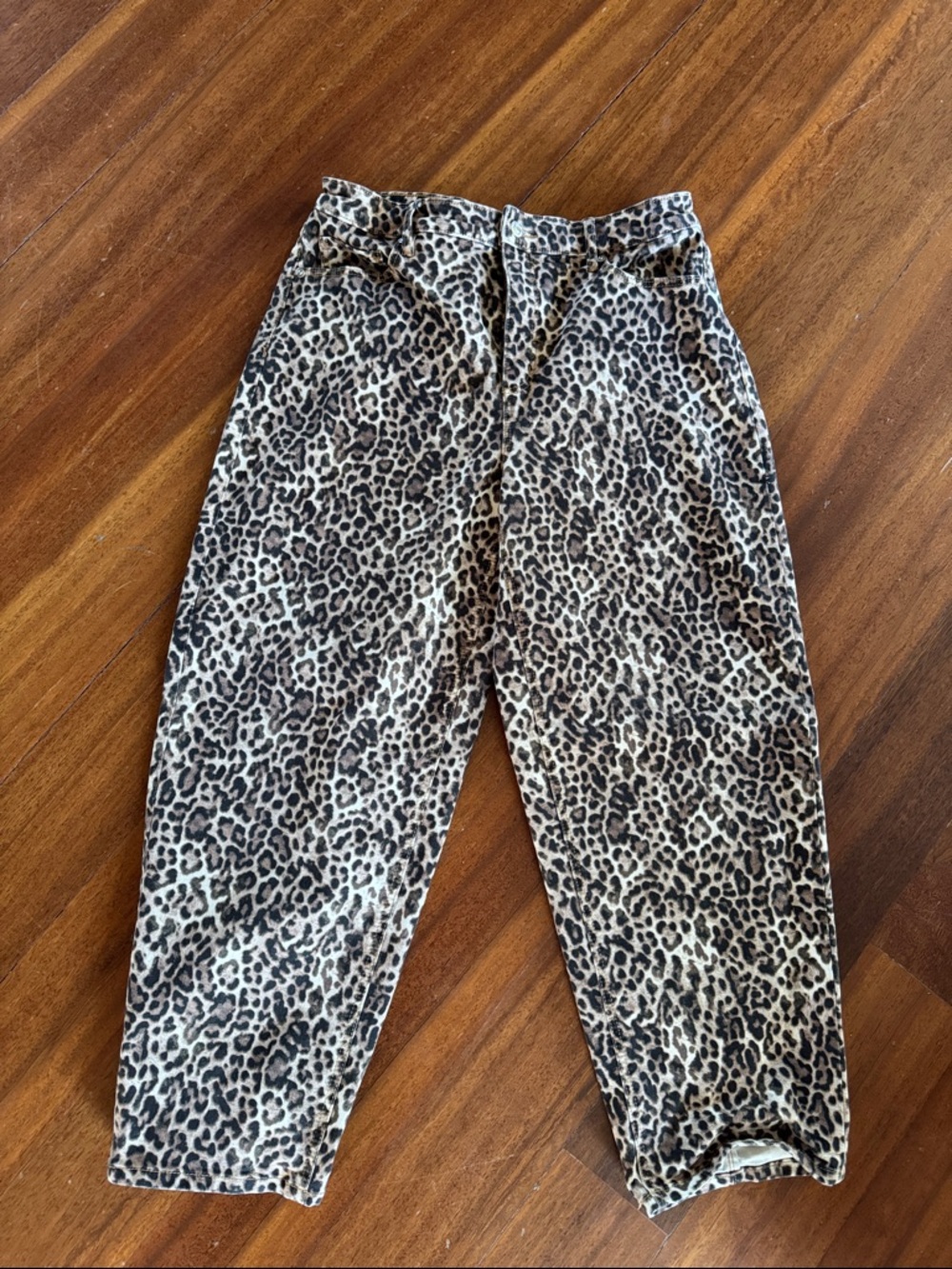 Leopard Print Barrel Jeans - Brown Black Cream